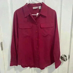 NWT Christie & Jill 100% Silk Button‎ Up Shirt Deep Red Size Medium Petite